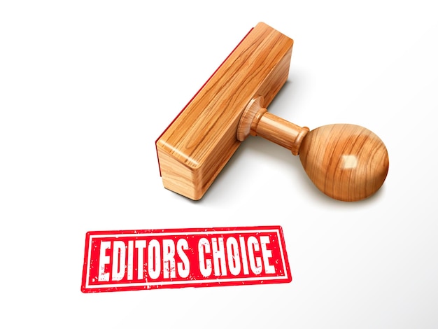 editors choice red text with lying wooden stamp 3d illustration