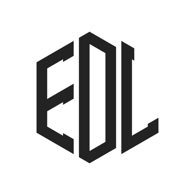 EDL ロゴ デザイン イニシャルレター EDL モノグラム ロゴ ヘクサゴン形