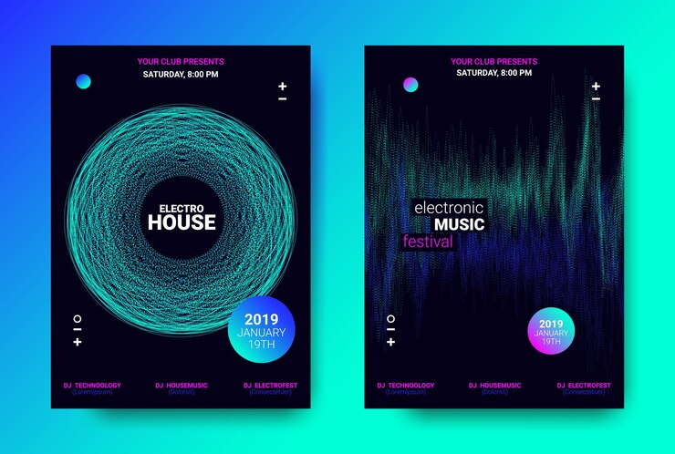 Вектор набор постеров edm для фестиваля электронной музыки