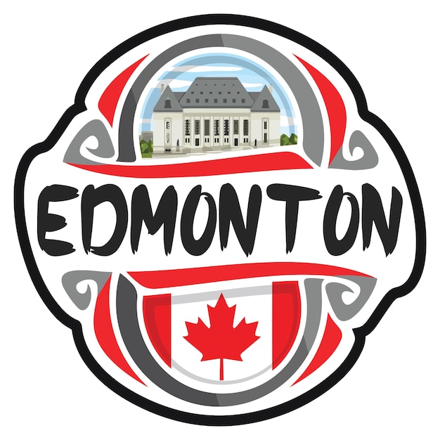 Edmonton Canada Flag Travel Souvenir Sticker Skyline Landmark Logo Badge Stamp Seal Emblem SVG EPS