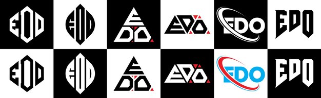 EDO letter logo ontwerp in zes stijl EDO veelhoek cirkel driehoek zeshoek platte en eenvoudige stijl met zwart en wit kleur variatie letter logo set in één artboard EDO minimalistische en klassieke logo