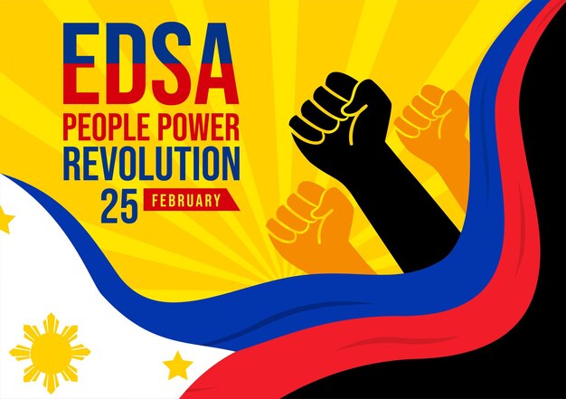 Edsa people power revolution anniversario dell'illustrazione vettoriale filippina con la bandiera delle filippine