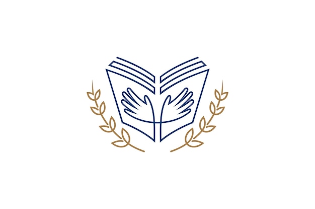 Educatief logo met handboek en bladdecoratie in lijnstijl