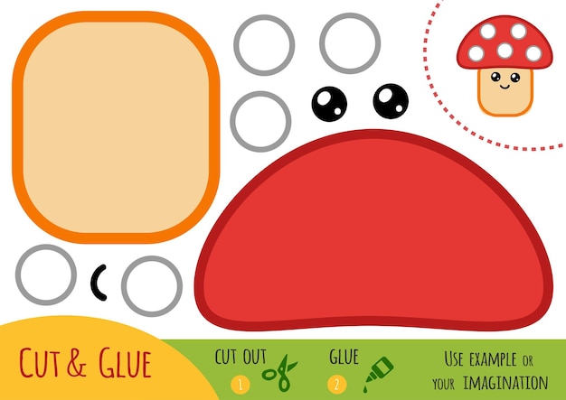 Educatief papierspel voor kinderen, amanita. gebruik een schaar en lijm om de afbeelding te maken.