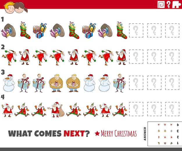 educatief patroonspel voor kinderen met kerst stripfiguren