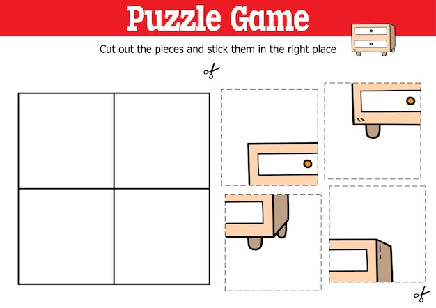 educatief puzzelspel voor kinderen om stukjes te knippen en te plakken met doodle commode