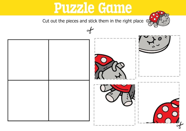 educatief puzzelspel voor kinderen om stukjes te knippen en te plakken met doodle lieveheersbeestje