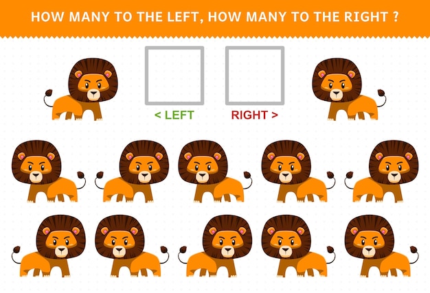 Educatief spel voor kinderen hoeveel leeuwen gaan naar links en hoeveel naar rechts