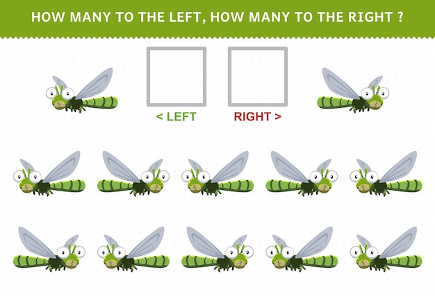 Educatief spel voor kinderen hoeveel libellen gaan naar links en hoeveel naar rechts