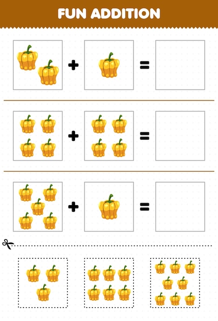 Educatief spel voor kinderen leuke toevoeging door het knippen en matchen van cartoon groente paprika foto's werkblad