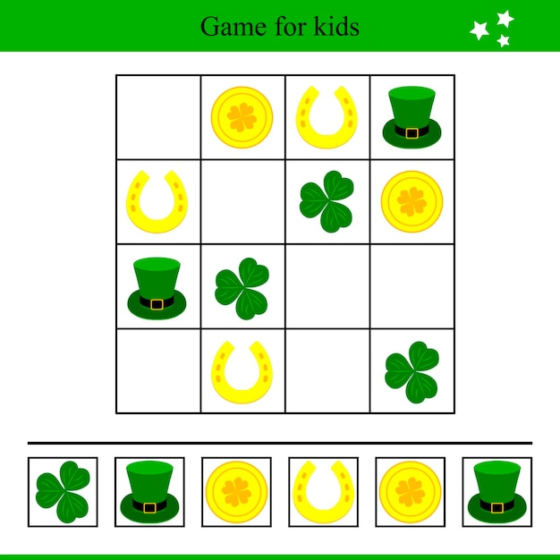 Educatief spel voor kinderen met St. Patrick's Day-elementen