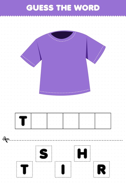 Educatief spel voor kinderen raad het woord letters oefenen cartoon kleding tshirt
