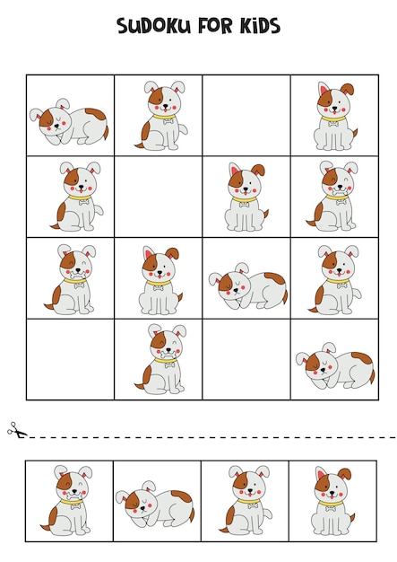 Educatief sudoku-spel met schattige bruine honden