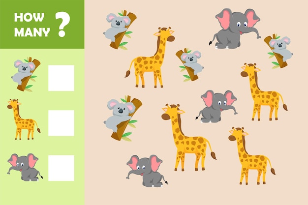 Educatief telspel voor kleuters met dieren kinderen puzzelconcept platte vectorillustratie geïsoleerd