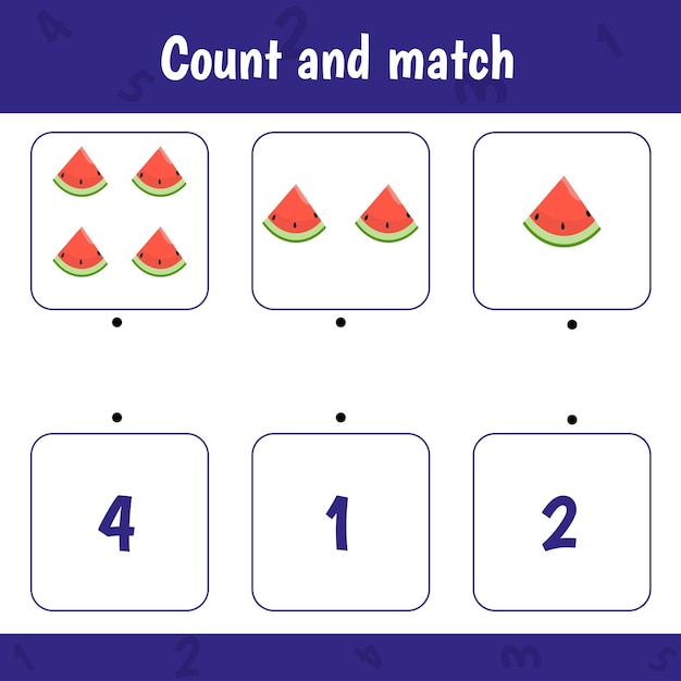 Educatief werkblad voor kleuters Reken en match Math-spel voor kinderen