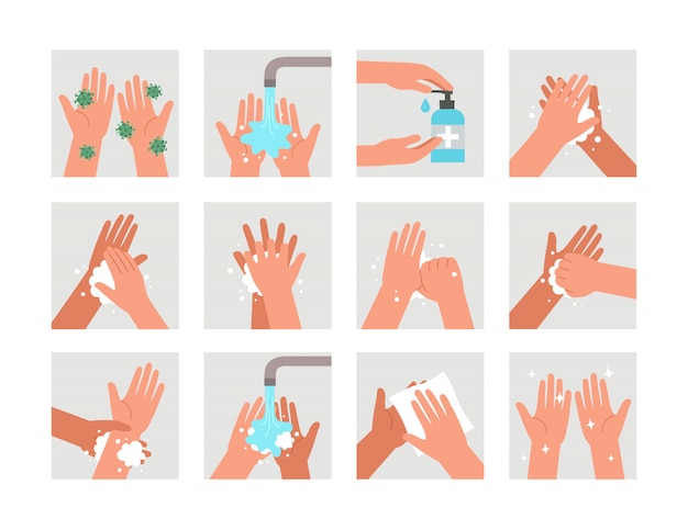 Vector educatieve infographic in de gezondheidszorg toont stappen voor het wassen van uw handen. was je handen. persoonlijke hygiëne. bescherming tegen virussen en bacteriën.