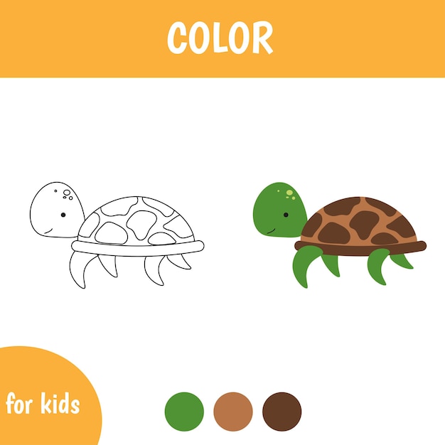 Educatieve kleurenpagina voor kinderen met schildpad