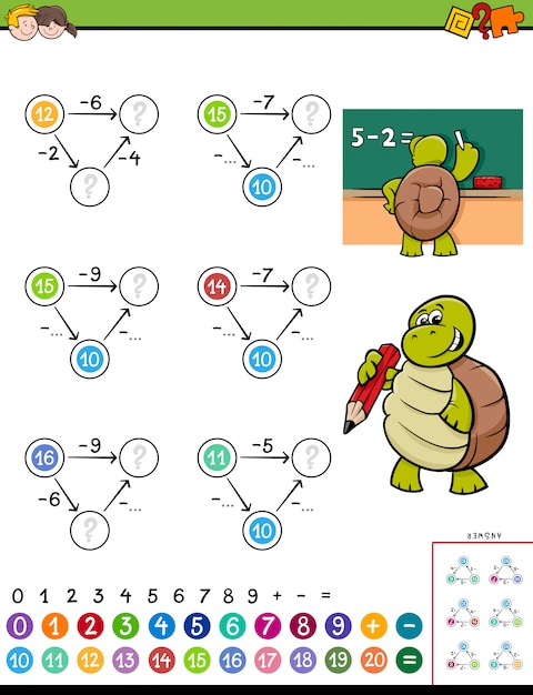 Educatieve mathematical subtraction puzzle game voor kinderen