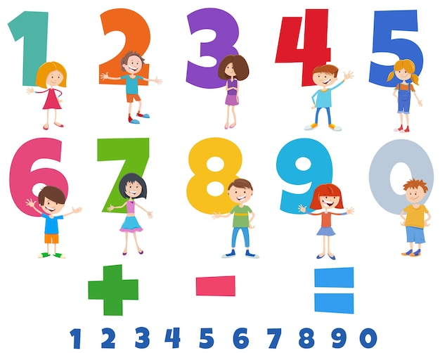 Vector educatieve nummers met gelukkige kinderen karakters