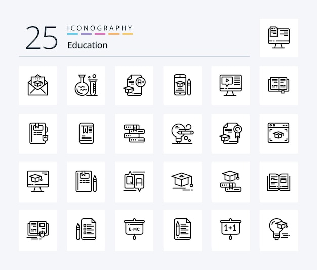 Education 25 line icon pack including pencil graduation document education a