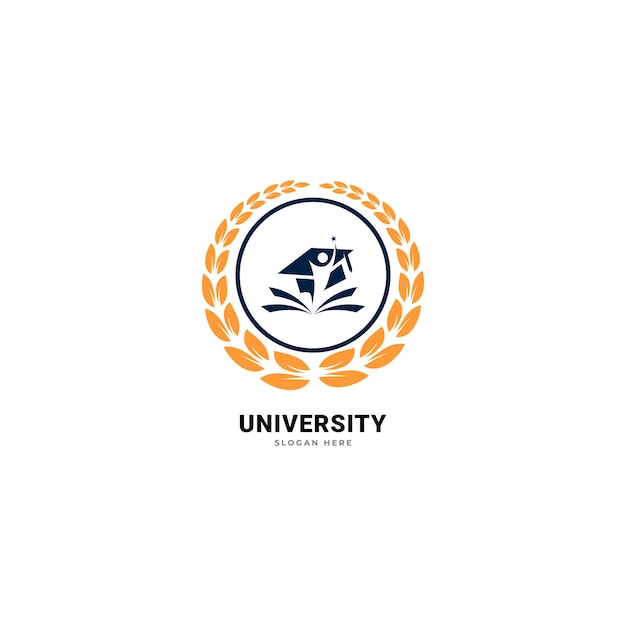 Vettore design del logo del distintivo dell'istruzione emblema della scuola superiore universitaria ghirlanda di alloro