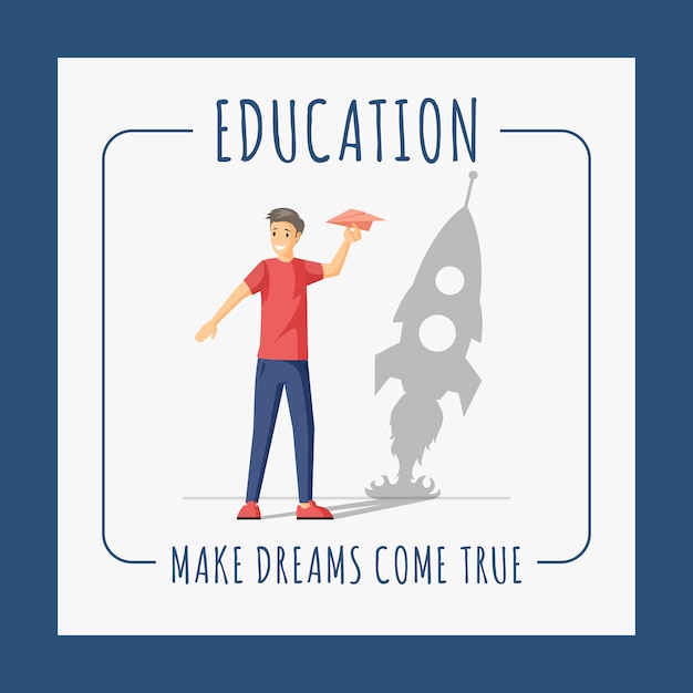 Education banner design template. make dreams come true flat concept with text space.