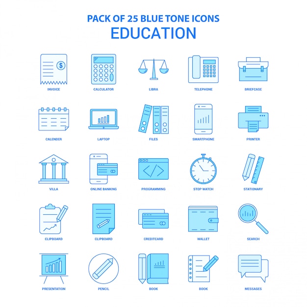 Education blue tone icon pack