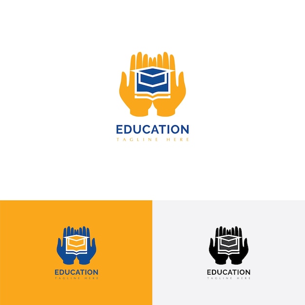 Libri di istruzione combinazione di linee di mani e cappelli modello di logo semplice per il prodotto di marca della scuola del corso