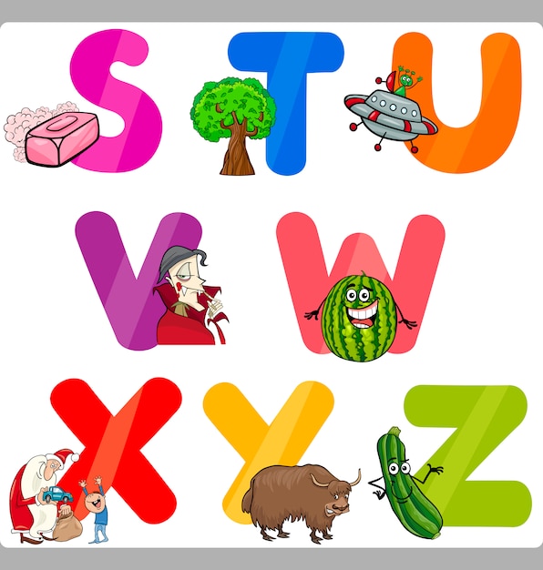 Vector education cartoon alphabet letters for kids