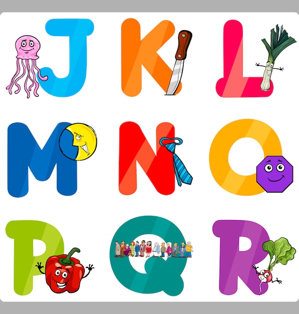 Vector education cartoon alphabet letters for kids