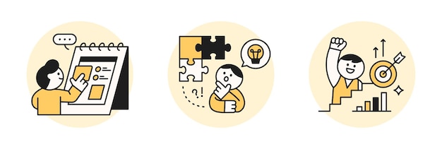 Education concept illustration A student who makes a plan and a plan for growth and puts ideas together into a puzzle