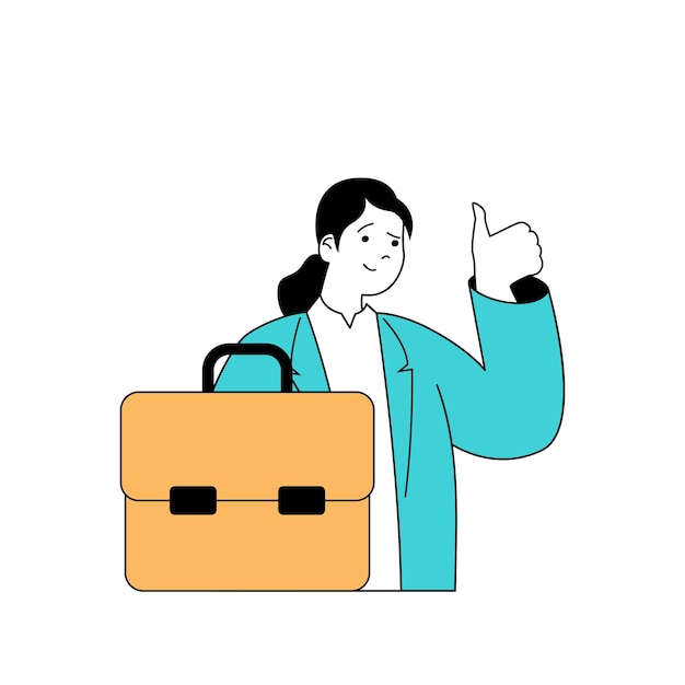 Education concept with cartoon people in flat design for web Businesswoman with briefcase improves knowledge in professional courses Vector illustration for social media banner marketing material