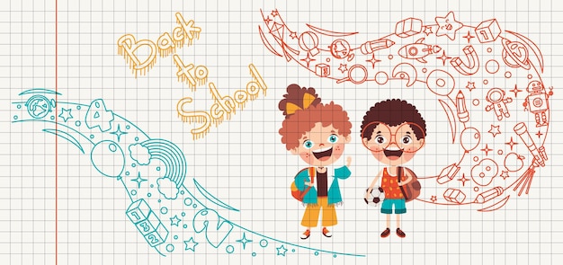 Vector education concept with cartoon students