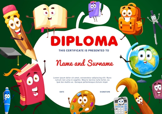 Vector education diploma apple shape school characters