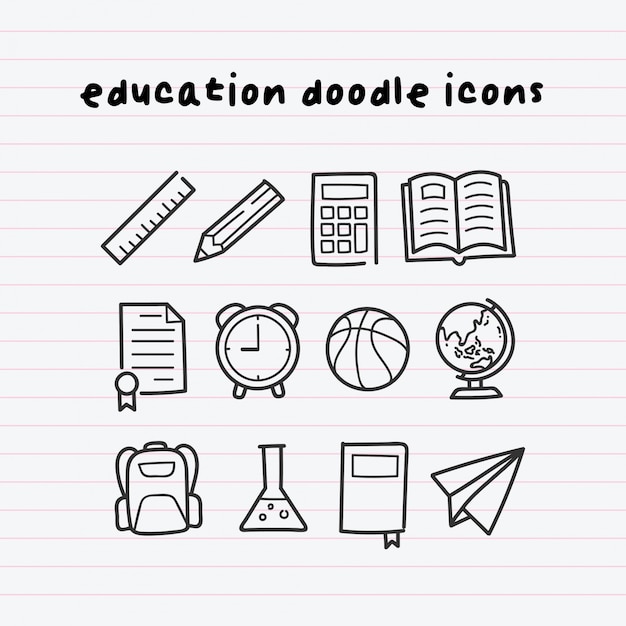 Vector education doodle icons on paperline