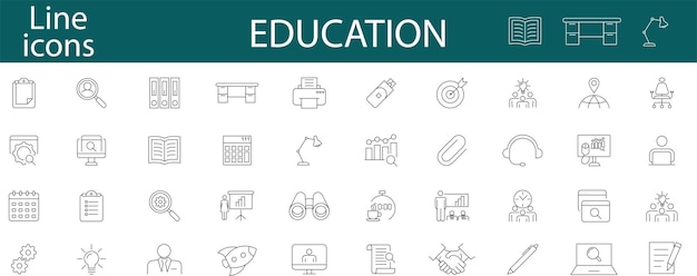 Образование. электронное обучение, элементы онлайн-образования. векторные иконки образования