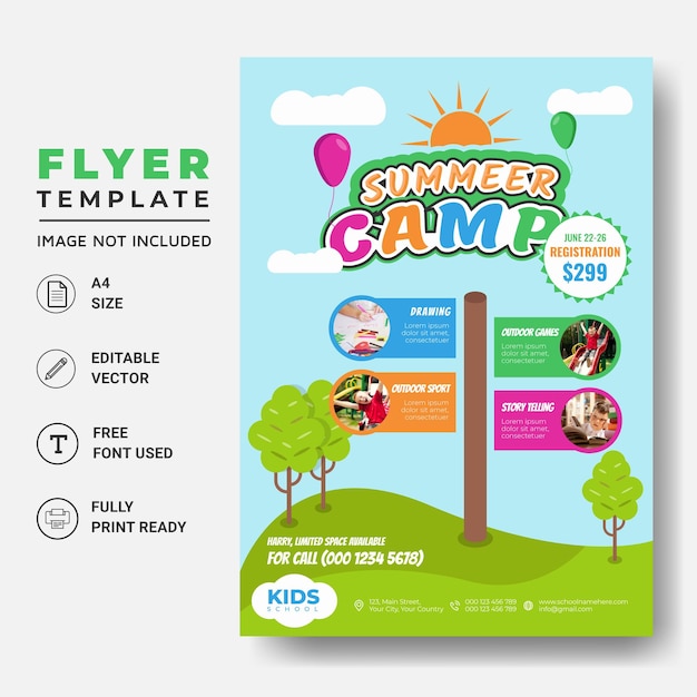 Vector education flyer kids summer camp vector design template