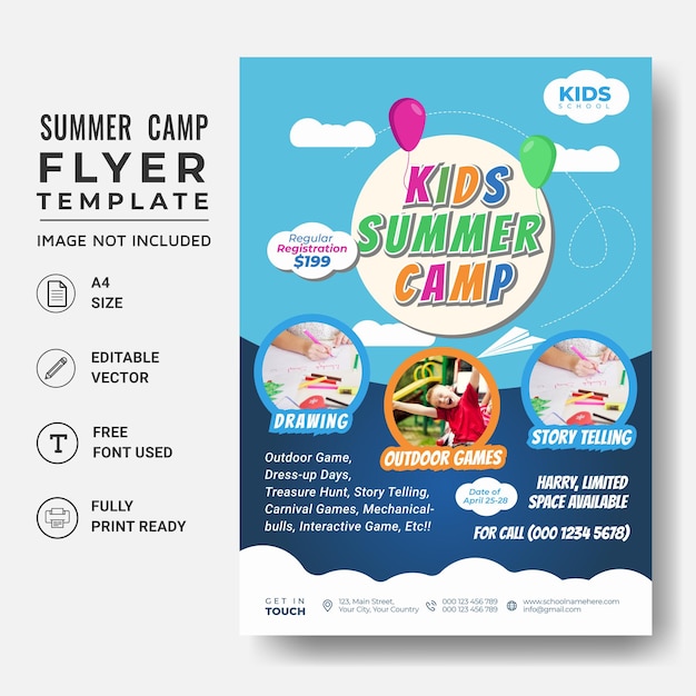 Education flyer kids summer camp vector design template