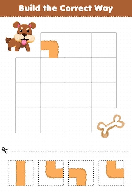 Education game for children build the correct way help cute dog move to bone