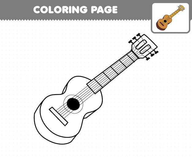 Education game for children coloring page cartoon music instrument guitar printable worksheet