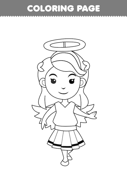 Education game for children coloring page of cute cartoon angel girl line art halloween printable worksheet