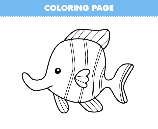 Education game for children coloring page of cute cartoon fish line art printable animal worksheet