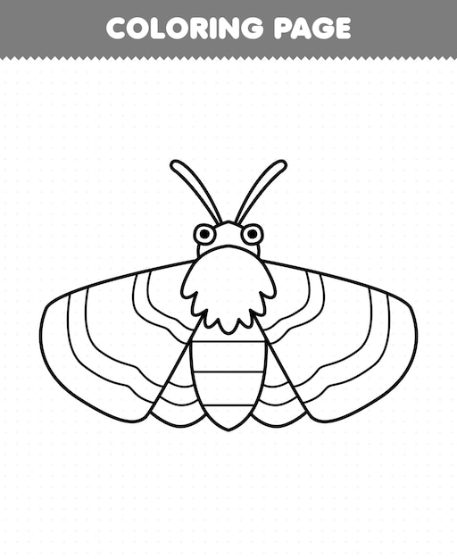 Education game for children coloring page of cute cartoon moth line art printable bug worksheet