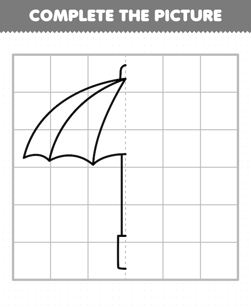 子供のための教育ゲームは、絵漫画の身につけられる傘の半分の輪郭を描くために完成します