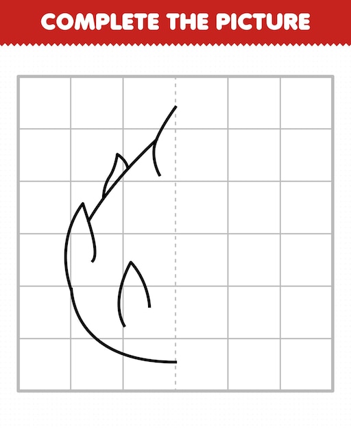 Образовательная игра для детей, завершите картину милым мультяшным драконьим фруктом, наполовину набросок для рисования