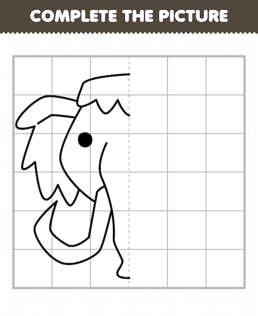 Образовательная игра для детей дополняет картину милым мультяшным доисторическим мамонтом, половина контура головы для рисования