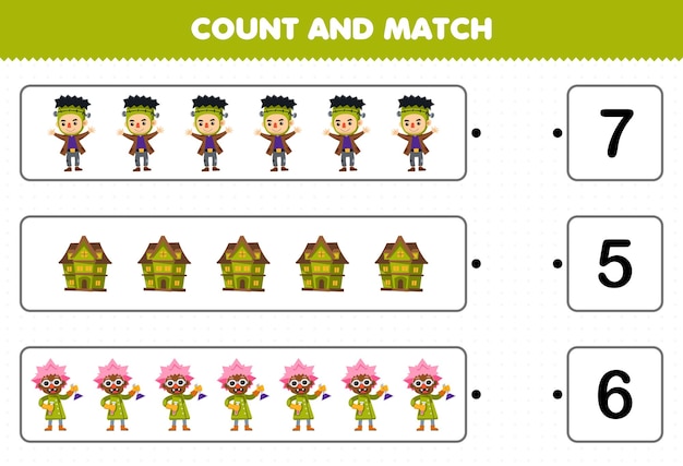 Premium Vector  Educational matching game for kids with spooky halloween  characters