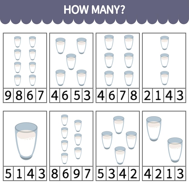 Education game for children counting how many objects in each table