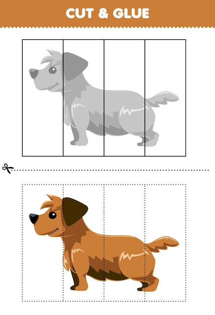 子供のための教育ゲーム可愛い漫画の犬をカットして接着するプリント可能なペットワークシート