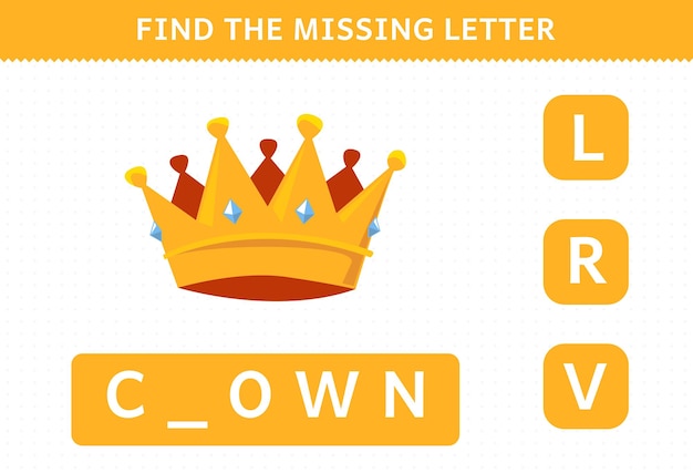 Education game for children find missing letter cartoon wearable clothes clown worksheet